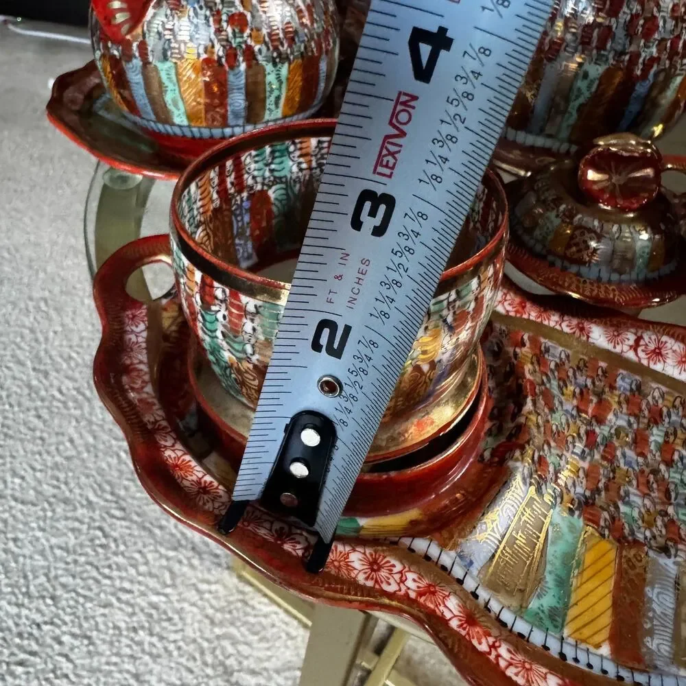 Vintage Antique Japanese Thousand Faces Piece Porcelain Tea Set 15Pcs